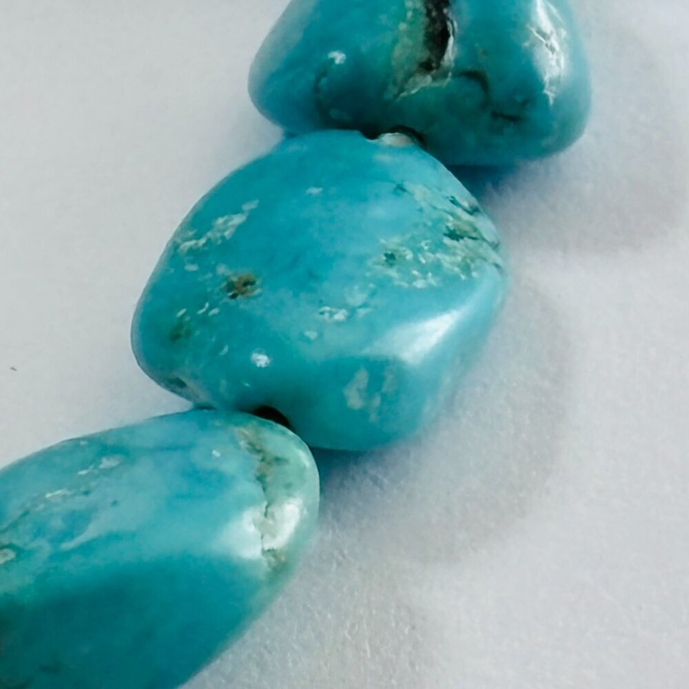 Turquoise Nugget Bead Bracelet Silver Tone Clasp Southwestern Boho - Picture 3 of 7